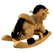 PonyLand 24-inch Plush Brown Rocking Horse with Sound for Toddlers 18 months and up
