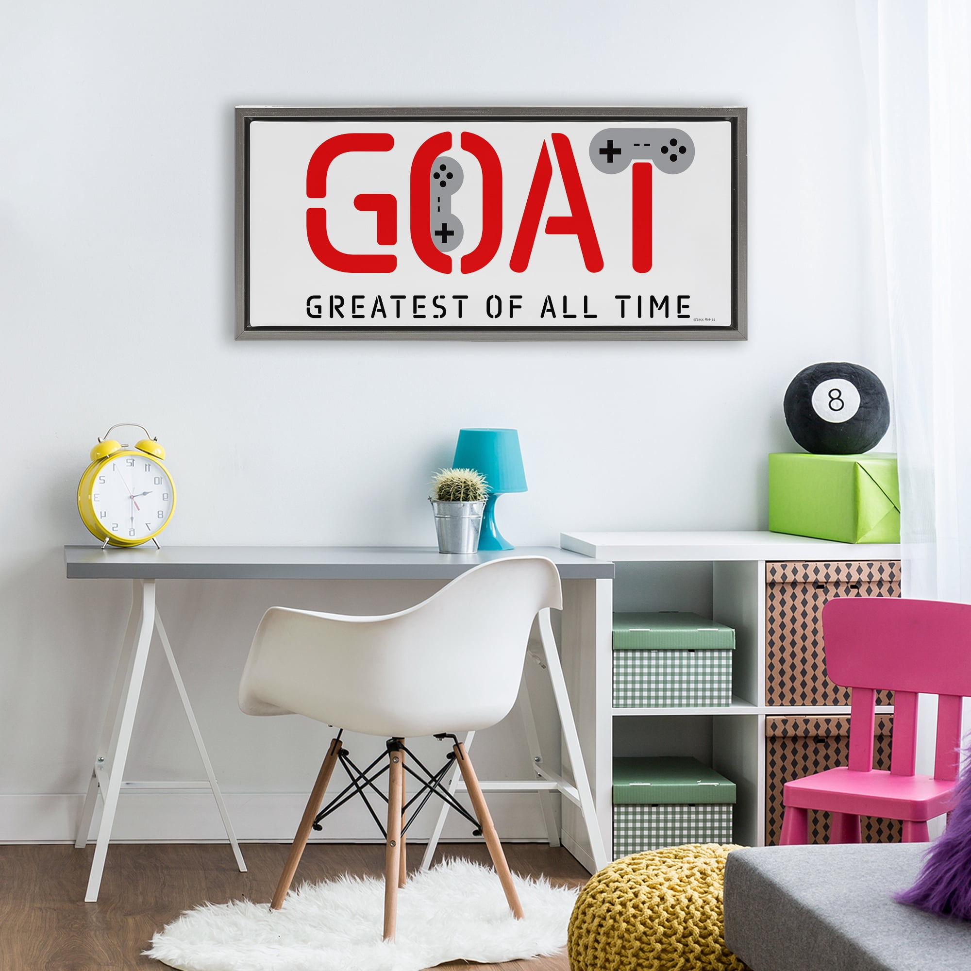 Stupell Industries The GOAT Gamer Gray Framed Floater Canvas Wall Art, design by Yass Naffas Designs