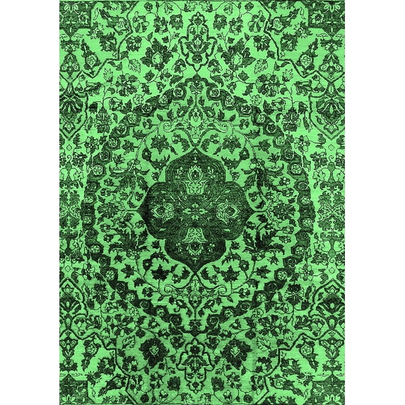 Ahgly Company Indoor Rectangle Oriental Emerald Green Industrial Area Rugs, 2' x 3'