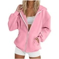 thumbnail image 2 of Fall Jackets for Women Solid Color Baggy Sweatshirts Full Zip Up Hoodie Sport Coat with Pockets Long Sleeve Outwear (M, Pink), 2 of 3