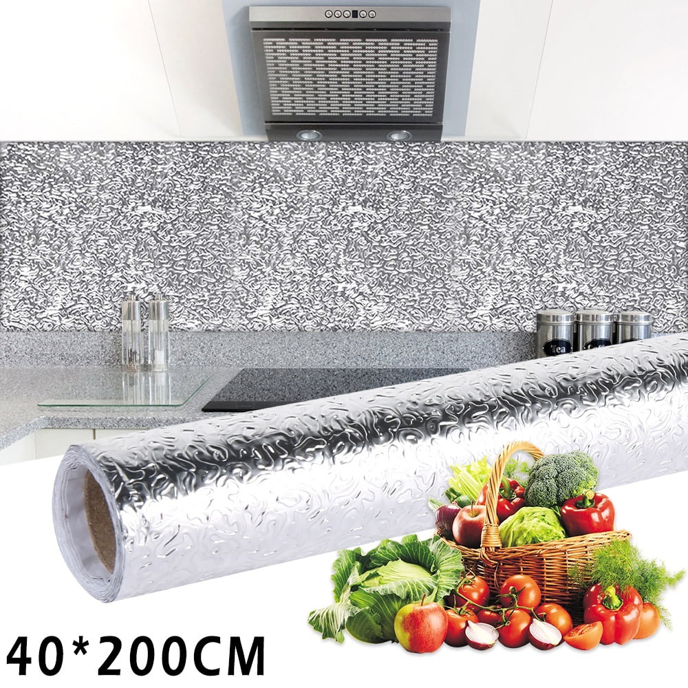 Silver Kitchen Backsplash Wallpaper Stickers Peel and Stick Aluminum