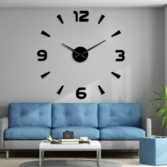 Modern Interior Big Clock Kit Wall Art Frameless Wall Watch Large DIY Wall Clocks Mute Mirror Stickers Home Office School Decor(Black,27inch)