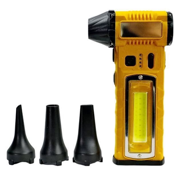 Potente ventilador turbo con carga USB y linterna.
