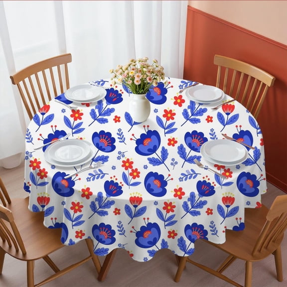 Pioneer Flower Floral Print Pattern Round Tablecloth 60 X 60 Inch, Wrinkle Resistant Wipeable Table Cloth for Kitchen Dining Picnic Patio Party