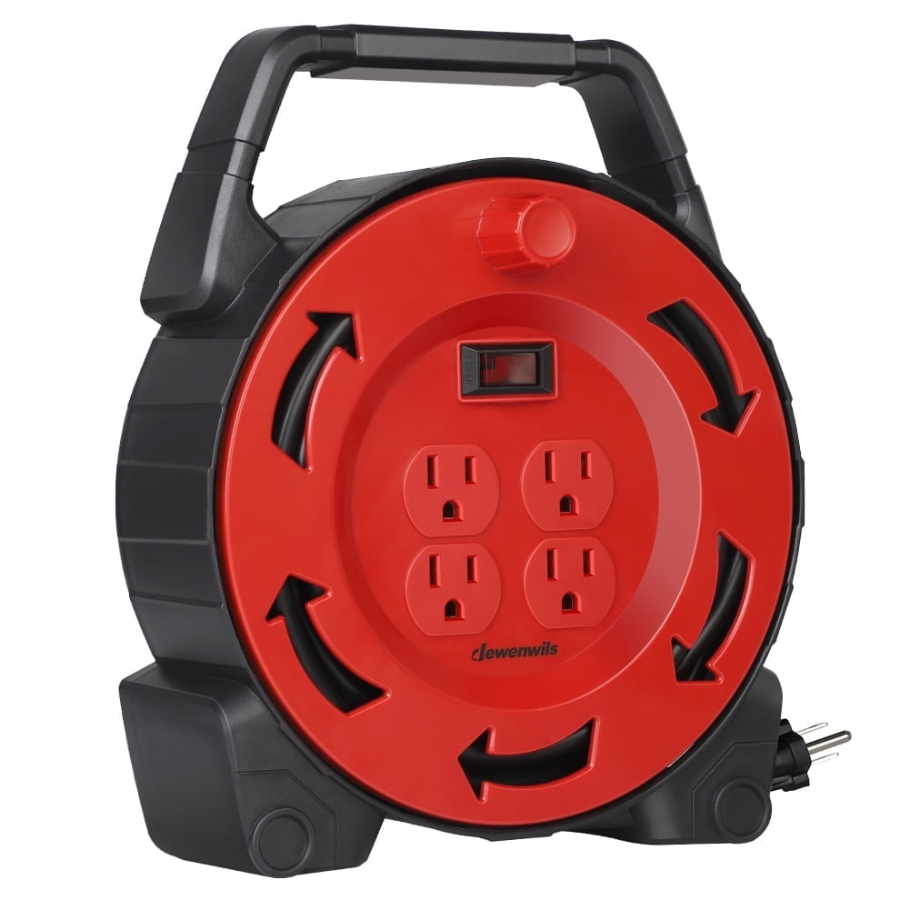 DEWENWILS 30 ft Extension Cord for Indoor Outdoor, for Christmas and New Year Hand Wind Cord Reel with 16/3 AWG SJTW Extension cord, 4 Grounded Outlets