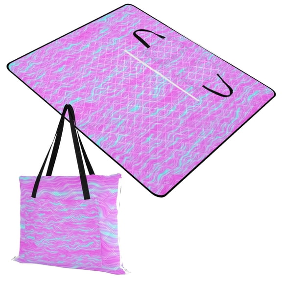 Extra Large Picnic Beach Blanket Waterproof Sand Proof Portable Outdoor Mat Purple Wave 60x80