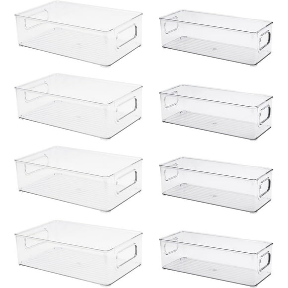 8 Pack Refrigerator Organizer Bins, Clear Pantry Storage Organizer Bins Stackable Fridge Organizers Freezer Organizer Bins for Pantry, Countertops, Shelves, Cabinet (2 Sizes)
