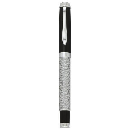 Charles Hubert Black and Silver-tone Finish Square-Patterned Fountain Pen QGP8166