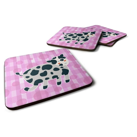 

Caroline s Treasures BB7162FC Cow on Pink Polkadots Foam Coaster Set of 4 3 1/2 x 3 1/2 multicolor