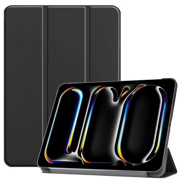 PANDACO Black Leather Folio Case with Smart Cover for iPad Air 11-inch (2024-2025)
