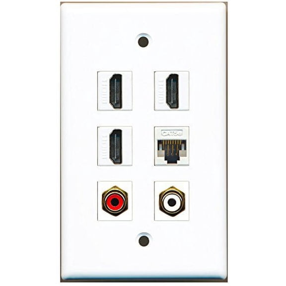 RiteAV - 3 HDMI 1 Port RCA Red 1 Port RCA White 1 Port Cat5e Ethernet White Wall Plate