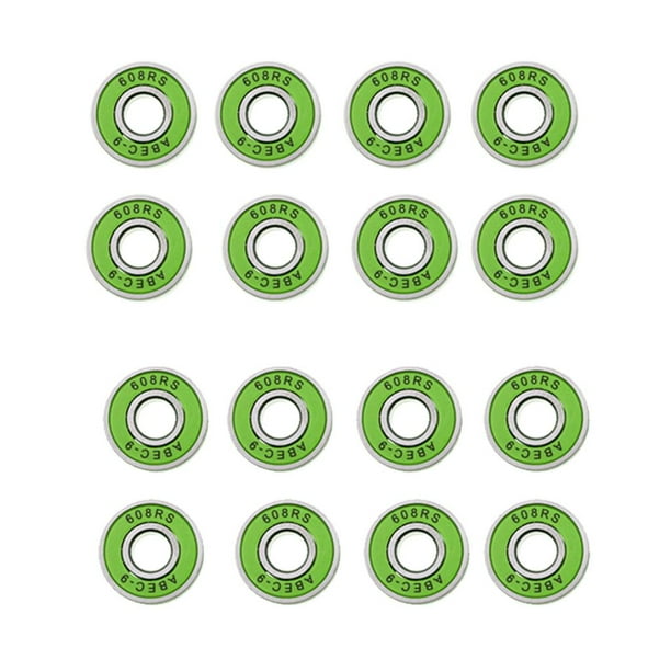16 rodamientos ABEC-9 para patineta, patines de hockey y longboard. Verde