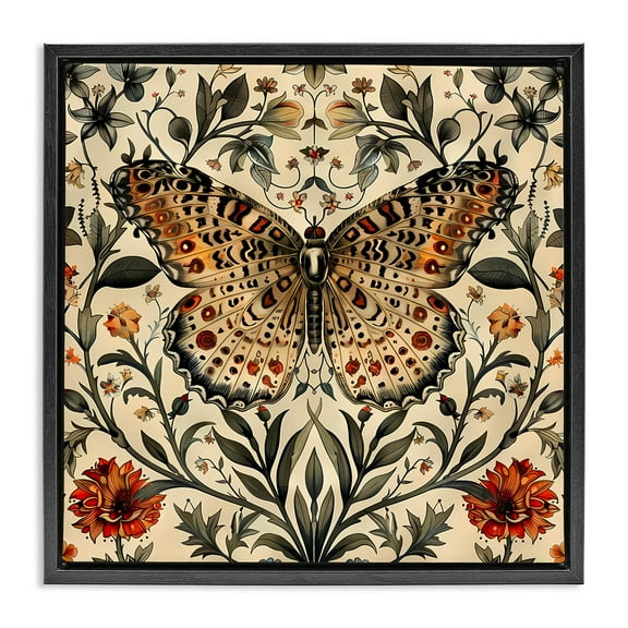 Stupell Industries Baroque Butterfly & Botanicals Animals Painting Black Floater Framed Canvas Art Print Wall Art, 18 x 18