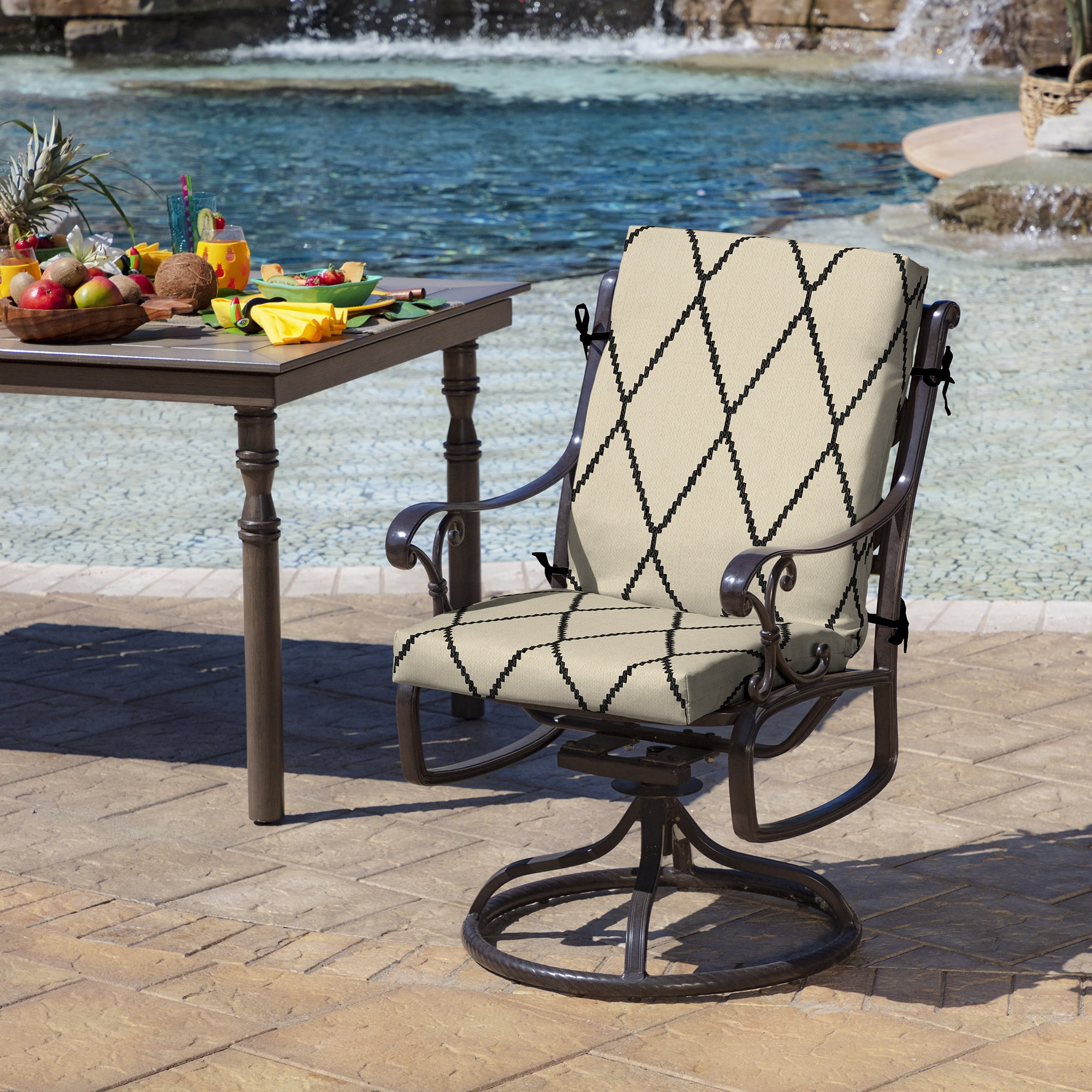 ARDEN Outdoor Dining Chair Cushion, 2 Pack, 20 x 20, Rain-Proof, Fade Resistant, Tan Diamond Trellis