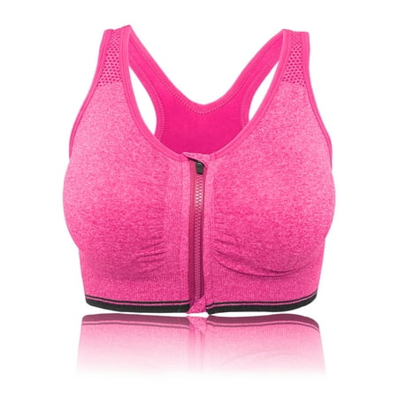 Women Zipper Front Sports Bras Fitness Crop Tops Tank Gym Yoga Workout Bra  Red  L