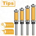 thumbnail image 5 of 4 count Flush Trim Router Bits 1/4 Inch Shank, Top and Bottom Bearing Flush Trim Router Bits Set, Carbide Straight Cut Routers Bit Set, 1/2 Inch  Diameter, 3/4", 1", 1-1/4", 1-1/2"  Length, 5 of 7