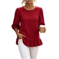 thumbnail image 2 of Neewe Womens Tops 3/4 Sleeve Shirts Plain Round Neck Loose Casual Ruffle Hem Blouses Trendy 2026, 2 of 8