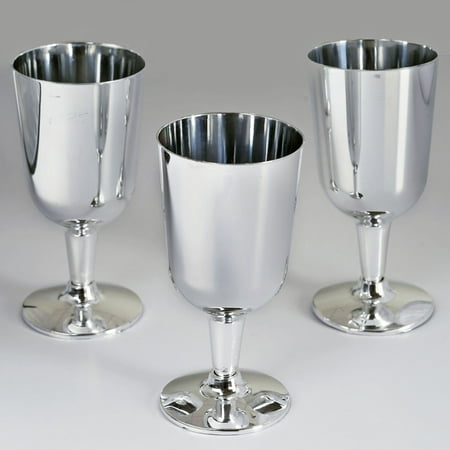 BalsaCircle Silver 11 pcs 7 oz. Disposable Plastic Wine Glasses - Wedding Reception Party Buffet Catering