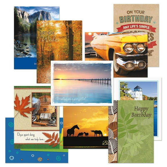 Scenic & Graphic Masculine Birthday Cards Value Pack - Set of 20