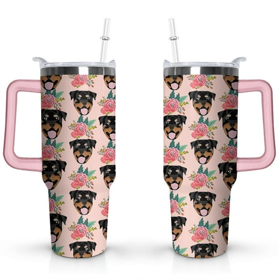 Stylish Dog Pattern Travel Mug - 40oz Leakproof Tumbler with Straw & Handle - Ideal Gift for Women Who Love Puppies