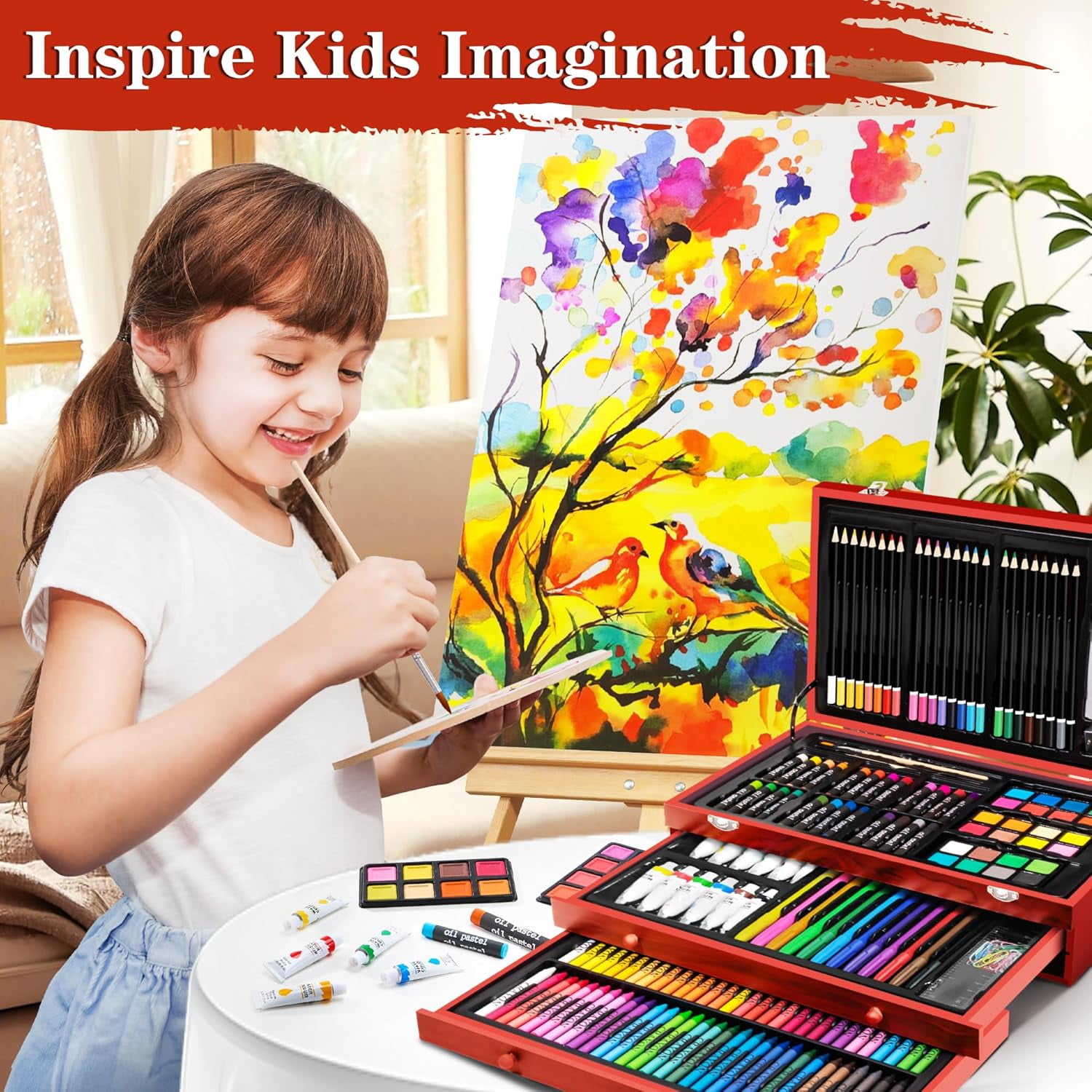 143 Piece Art Set in Portable Wooden Case, Crayons,Art Supplies for Teens Adults Drawing Set