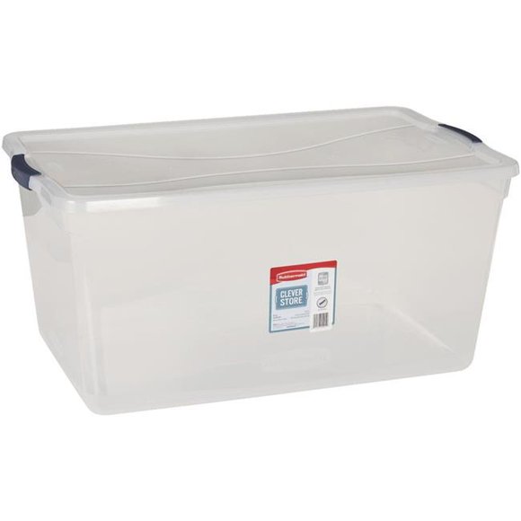 Rubbermaid RMCC950001 Clever Store Latching Lid Storage Tote, Clear