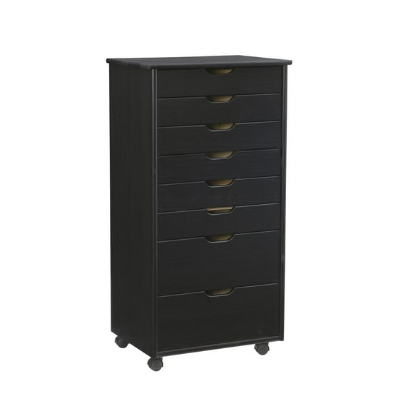 Linon Cary Eight Drawer Rolling Storage Cart, Black