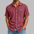 thumbnail image 4 of YODETEY Men’s Short Sleeve Button Down Shirt, Casual Lightweight Front Shirt with Pockets,Big and Tall Wine,Size S-5XL, 4 of 9