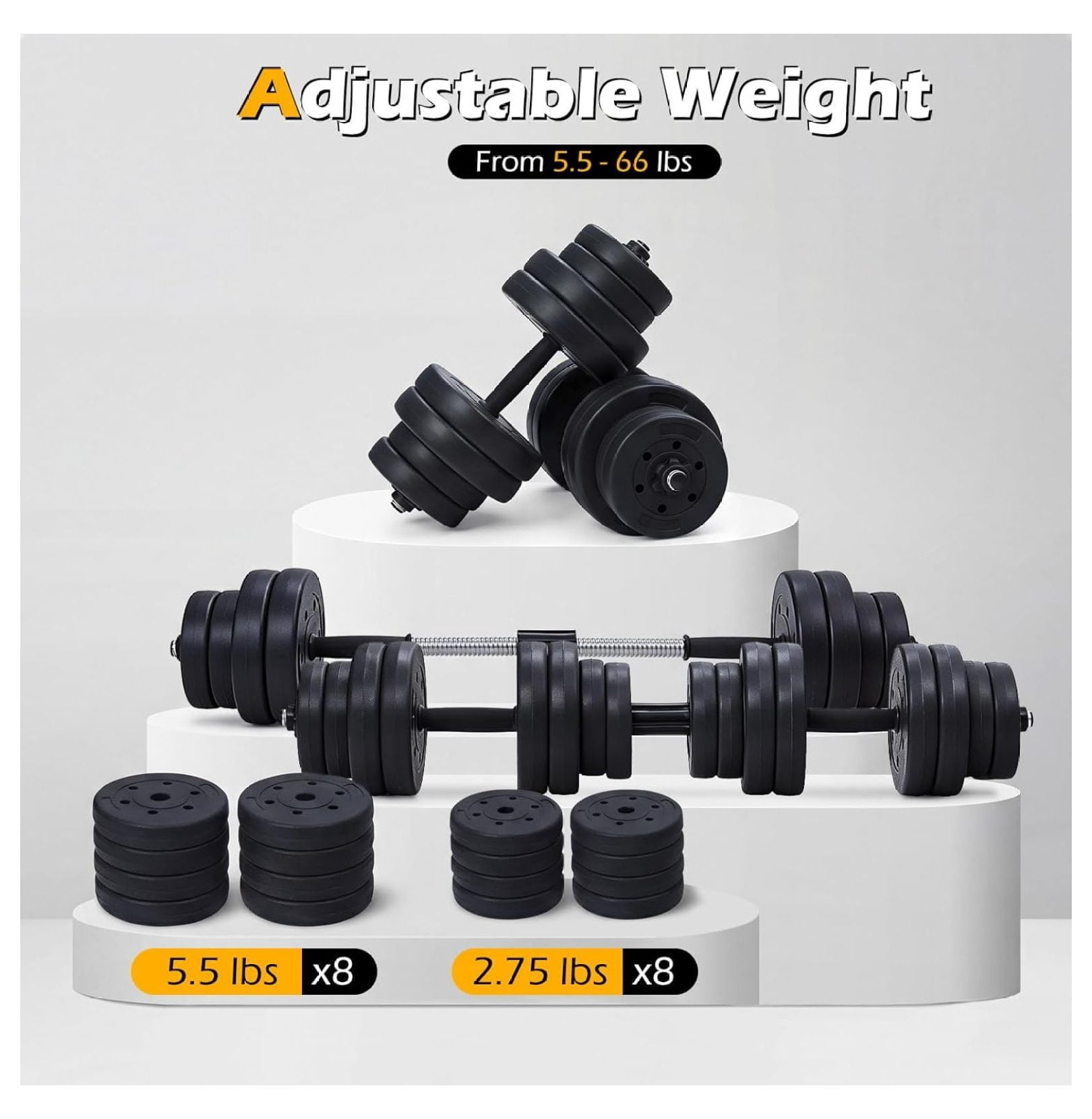 Adjustable Dumbbell Set, 66LBS Free Weight Set with Connector, 3-in-1 Convertible for Strength Training, Home Gym Exercise Workout Equipment Lifting Set