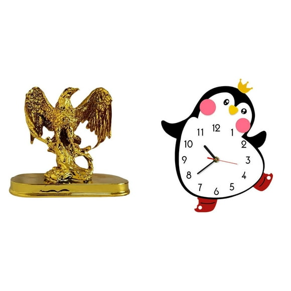 Escultura de animal de resina moderna y reloj de pared de pingüino de dibujos animados de madera, adorno decorativo para el hogar, la oficina, el escr