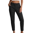 thumbnail image 6 of Lenpel Womens Casual Cropped Pants Fall Tapered High Waisted Comfy Ankle Trousers Plain Straight Leg Work Pants with Pockets(Black,Small), 6 of 6