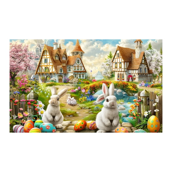 Aooww Easter Banners and Backdrop Set with Spring Themes for Outdoor Party Decor and Photo Backgrounds,A