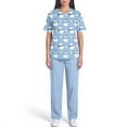 thumbnail image 7 of Wutalume Women's Holiday Print V-Neck Short Sleeve Scrub Set, Festive Top with Pockets and Work Pants, Medical Uniform Outfit,Blue L, 7 of 7