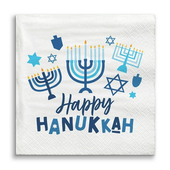 Big Dot of Happiness Hanukkah Menorah Napkins, Chanukah Holiday Party Decor, White 3-Ply Paper Luncheon Dinner Napkins - 24 Count