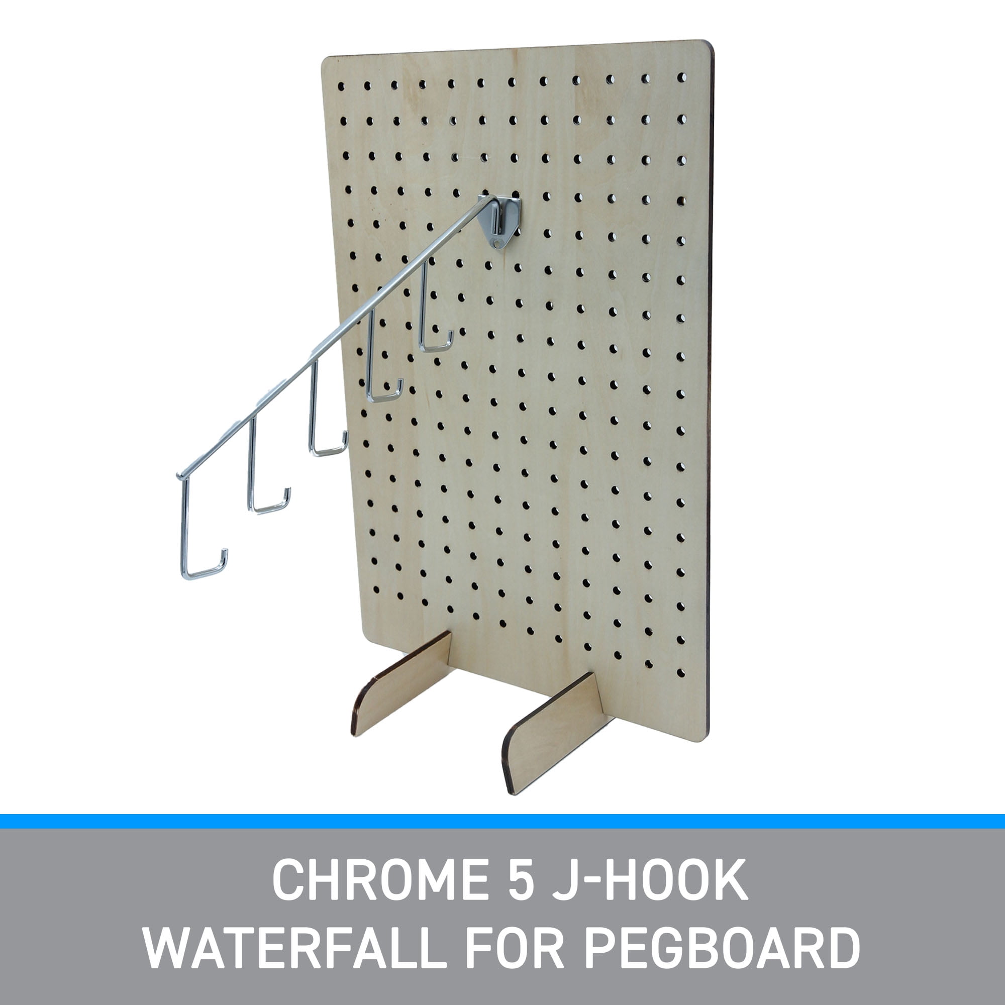 SSWBasics Chrome 5 J-Hook Waterfall for Pegboard - Pack of 5
