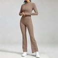 thumbnail image 5 of KTFgvq Womens Sweatsuits 2 Piece Set, Zip Up Mock Neck Long Sleeve Jacket, High Waisted Bootcut Yoga Pants Athletic Track Suit, Khaki M, 5 of 6