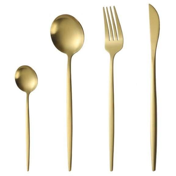 Silverware Set, 16-Piece Satin Finish Flatware Set Service for 4, Knives/Forks/Spoons Included, Premium Stainless Steel Kitchen Cutlery Set For Home and Restaurant, Dishwasher Safe - Gold