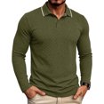 thumbnail image 2 of Zivyakyro Long Sleeve Polos for Men Fall Button Collared Casual Loose Shirts Textured Breathable Jacquard Green 2XL, 2 of 7