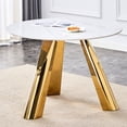 thumbnail image 3 of 42-inch White Marble Grained Stone Table With Golden Stainless Base - To Heat And Wear, Stylish Home Furnishing 42" Round Dining Surface Legs Food Safe, Modern, Functional Elegant For, 3 of 6