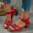 thumbnail image 5 of Womens Sandals Chunky Heel Gladiator Open Toe Casual Daily Summer Trendy Solid Color Peep Toe Women Footwear Women Beach Vacation Holiday Vintage Fashion Red 7, 5 of 8
