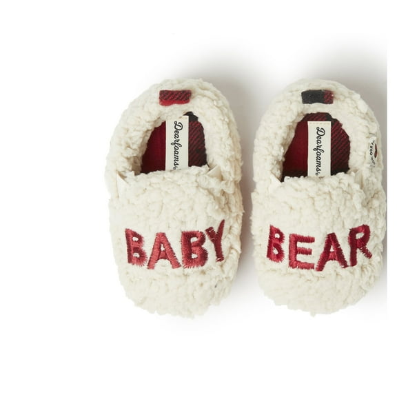 Dearfoams Kids Buffalo Check Baby Bear Closed Back Slipper