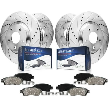 Detroit Axle - 8pc Brake Kit for 2013-2019 Cadillac ATS, Drilled and Slotted Disc Brake Rotors Ceramic Brakes Pads 2014 2015 2016 2017 2018 Replacement: 12.64" inch Front and 12.40" inch Rear Rotor