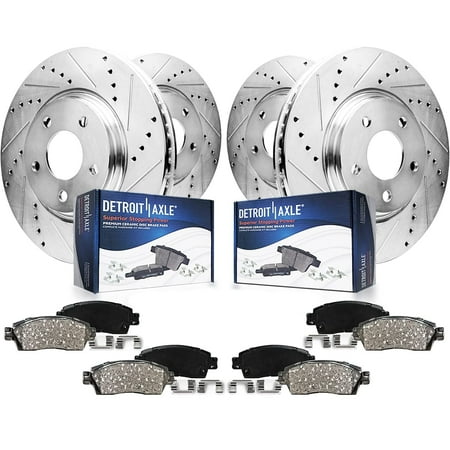 Detroit Axle - Brake Kit for 2010-2018 Nissan Maxima, Drilled Slotted Brake Rotors Ceramic Brake Pads: 12.59" Front 12.13" Rear Rotors