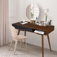 thumbnail image 4 of Mid Century Modern Computer Writing Desk - Small Home Office Vanity Table with Solid Wood Legs & Drawer, 4 of 5