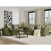 Roundhill Furniture Marvella Living Room Sofa and Loveseat Set with Mosswood Chenille Upholstery and Textured Accent Pillows