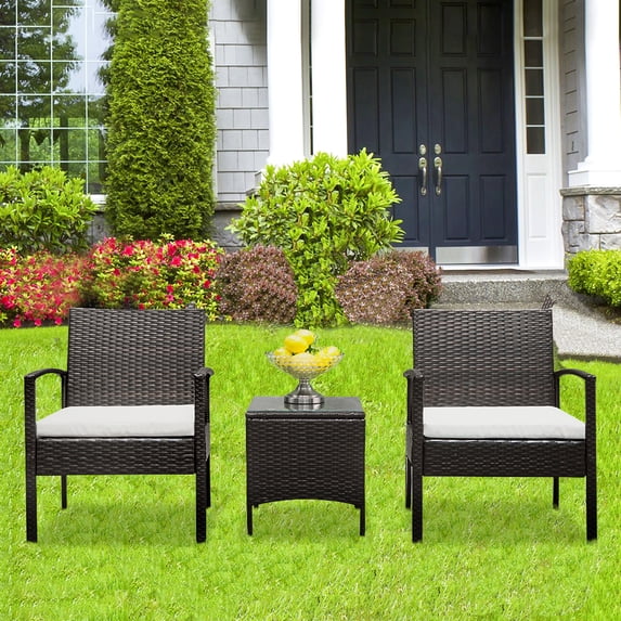 SEGMART 3PCS Sofa Wicker Conversation Set 2 PE Rattan Chairs and a Coffee Table with Cushions