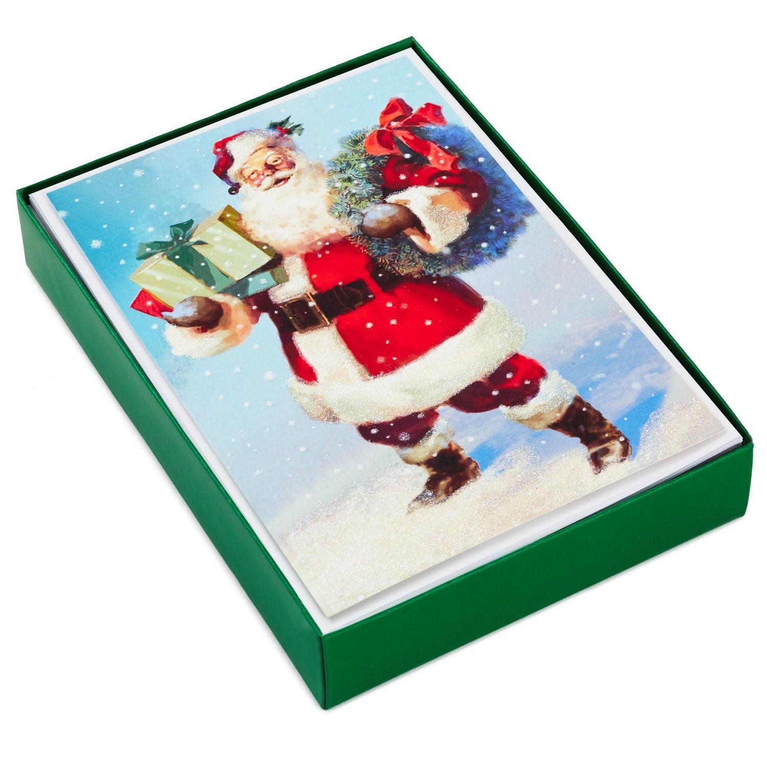 Connections from Hallmark Boxed Christmas Cards (Classic Santa With Gifts), 18 ct.