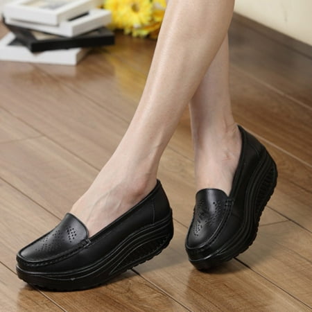 

Foraging dimple Breathable Rocking Shoes Wedges Sponge Cakes Casual Shoes Ladies Shoes Black