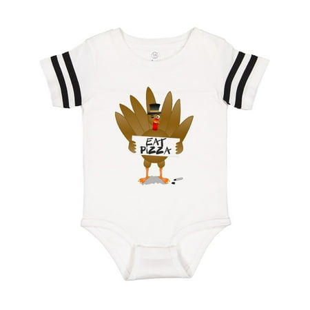 

Inktastic Turkey holding a sign says Eat Pizza Gift Baby Boy or Baby Girl Bodysuit