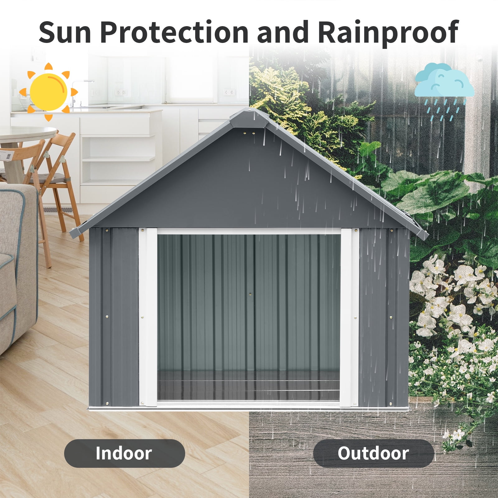 Durable Waterproof Metal Dog House for Small to Large Sized Dogs, Indoor Outdoor Insulated Doghouse